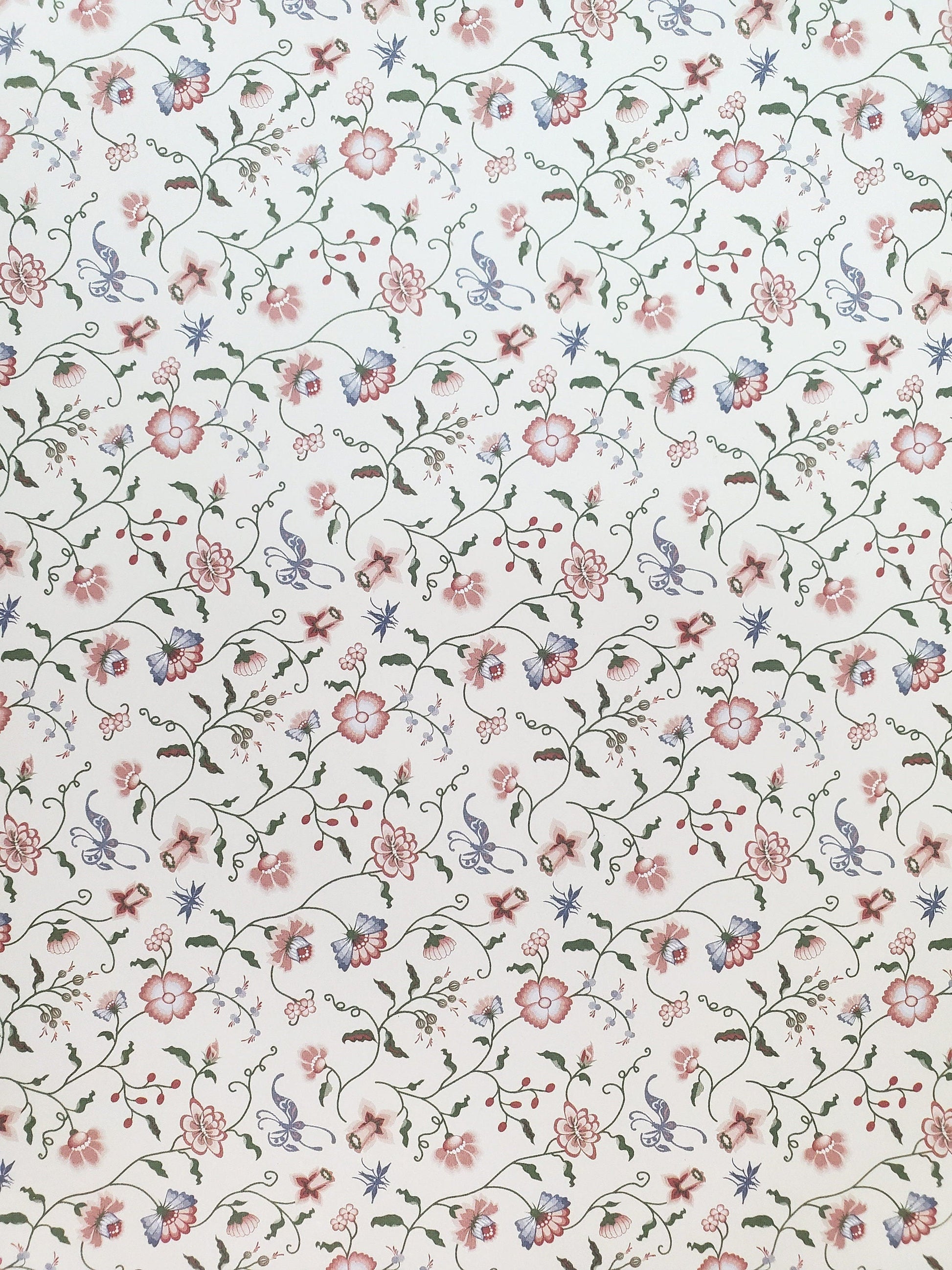 Dollhouse Wallpaper Brodnax "Papillon Blueberry" Pink Blue Floral 1:12 Scale Miniature French Country