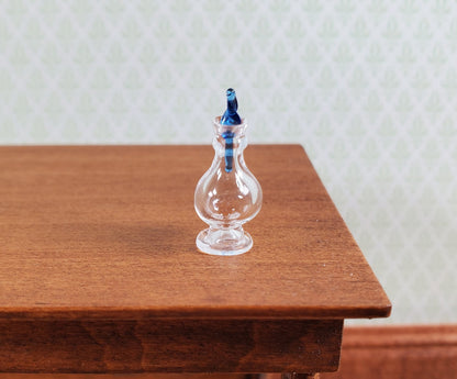 Miniature Glass Decanter Bottle with Blue Twist Stopper 1:12 Scale Dollhouse