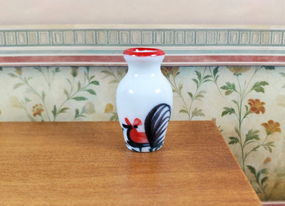 Dollhouse White Ceramic Vase Rooster Motif 1:12 Scale Miniature
