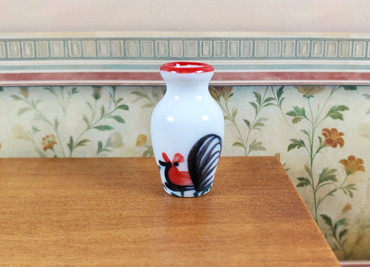Dollhouse White Ceramic Vase Rooster Motif 1:12 Scale Miniature
