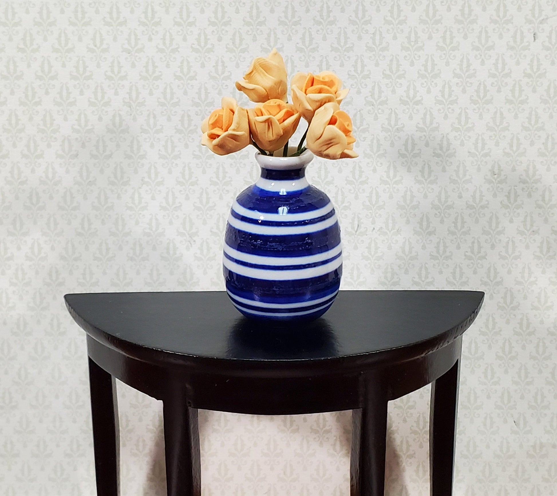 Dollhouse Vase Blue & White Striped Large for Flowers Ceramic 1:12 Scale