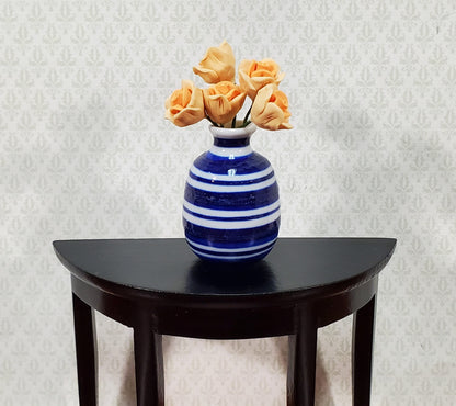 Dollhouse Vase Blue & White Striped Large for Flowers Ceramic 1:12 Scale