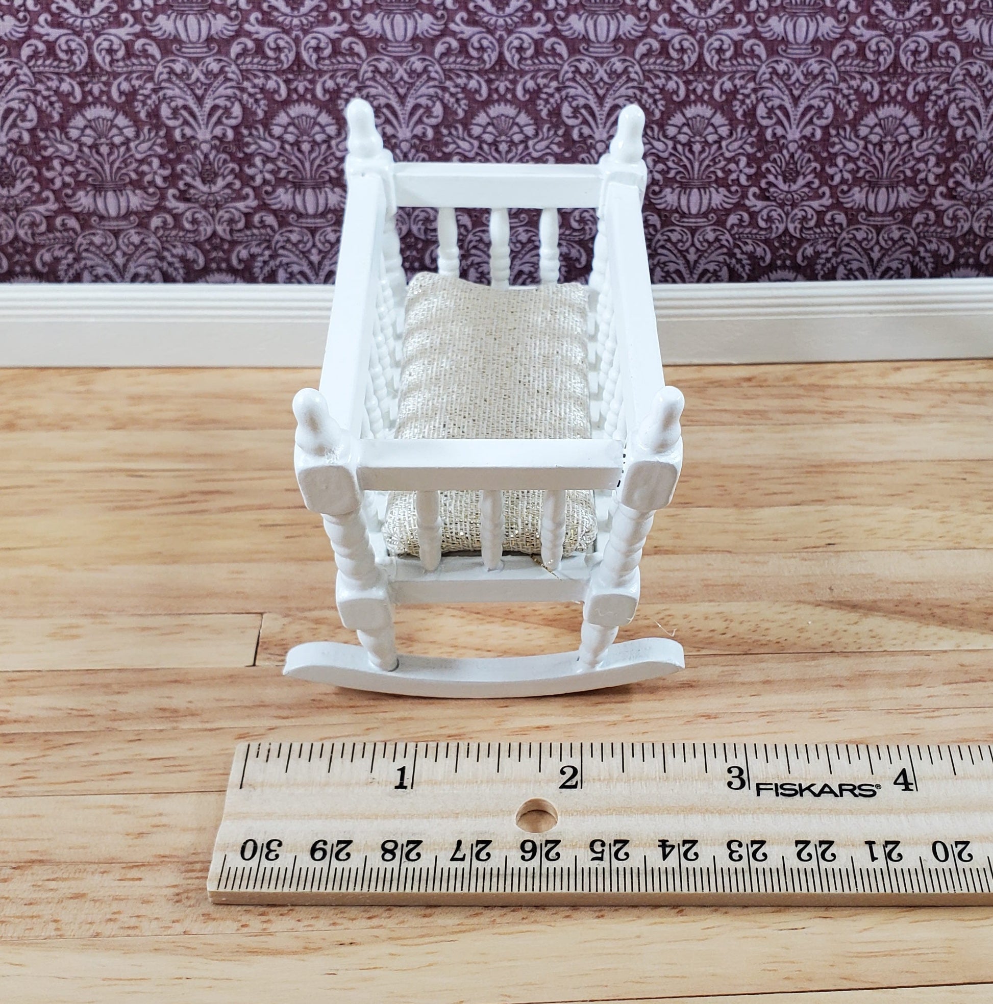 Dollhouse Miniature Cradle Crib for Nursery Wood WHITE1:12 Scale Furniture