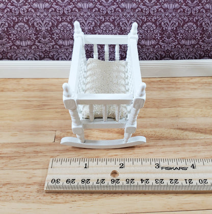 Dollhouse Miniature Cradle Crib for Nursery Wood WHITE1:12 Scale Furniture