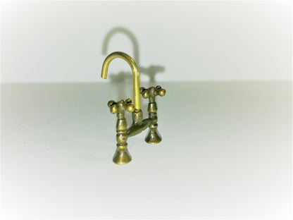 Dollhouse Miniature Faucet Mixer Tap for Kitchen or Bathroom Sink 1:12 Scale Antique Brass