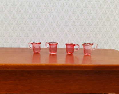 Dollhouse HALF SCALE Dark Pink Glass Cups with Handles Set of 4 1:24 Miniature