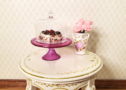 Dollhouse Lavender Glass Cake Stand with Cover 1:12 Scale Miniature Kitchen
