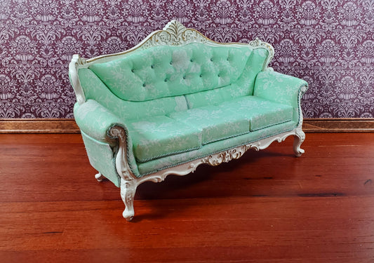 JBM Dollhouse Green Sofa Couch Rococo Style Settee 1:12 Scale Miniature Furniture