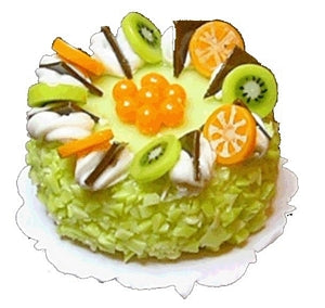 Dollhouse Green Iced Cake with Fruit Garnish 1:12 Scale Miniature Dessert Food