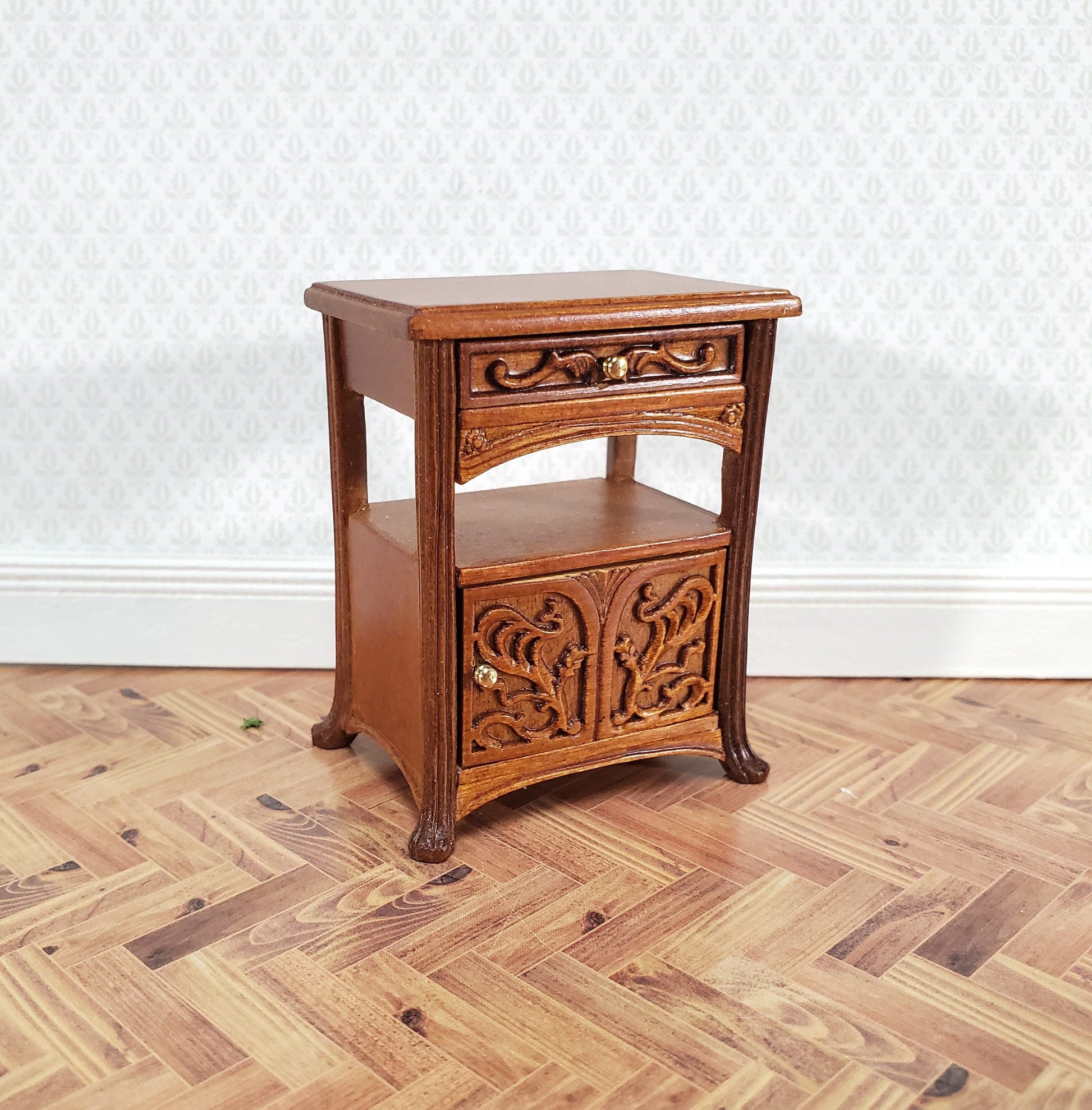 JBM Miniature Side Table or Nightstand with Drawer 1:12 Scale Dollhouse Furniture