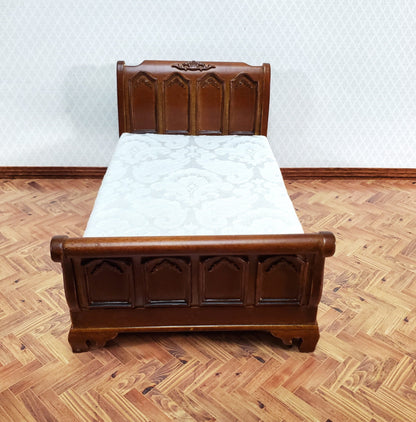JBM Dollhouse Bed Large Victorian Style 1:12 Miniature Furniture Walnut Finish
