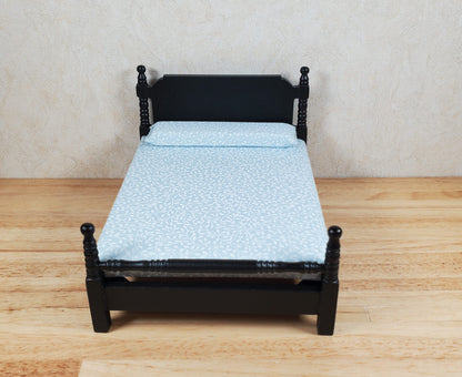 Dollhouse Double Bed Black 1:12 Scale Miniature Wood Furniture