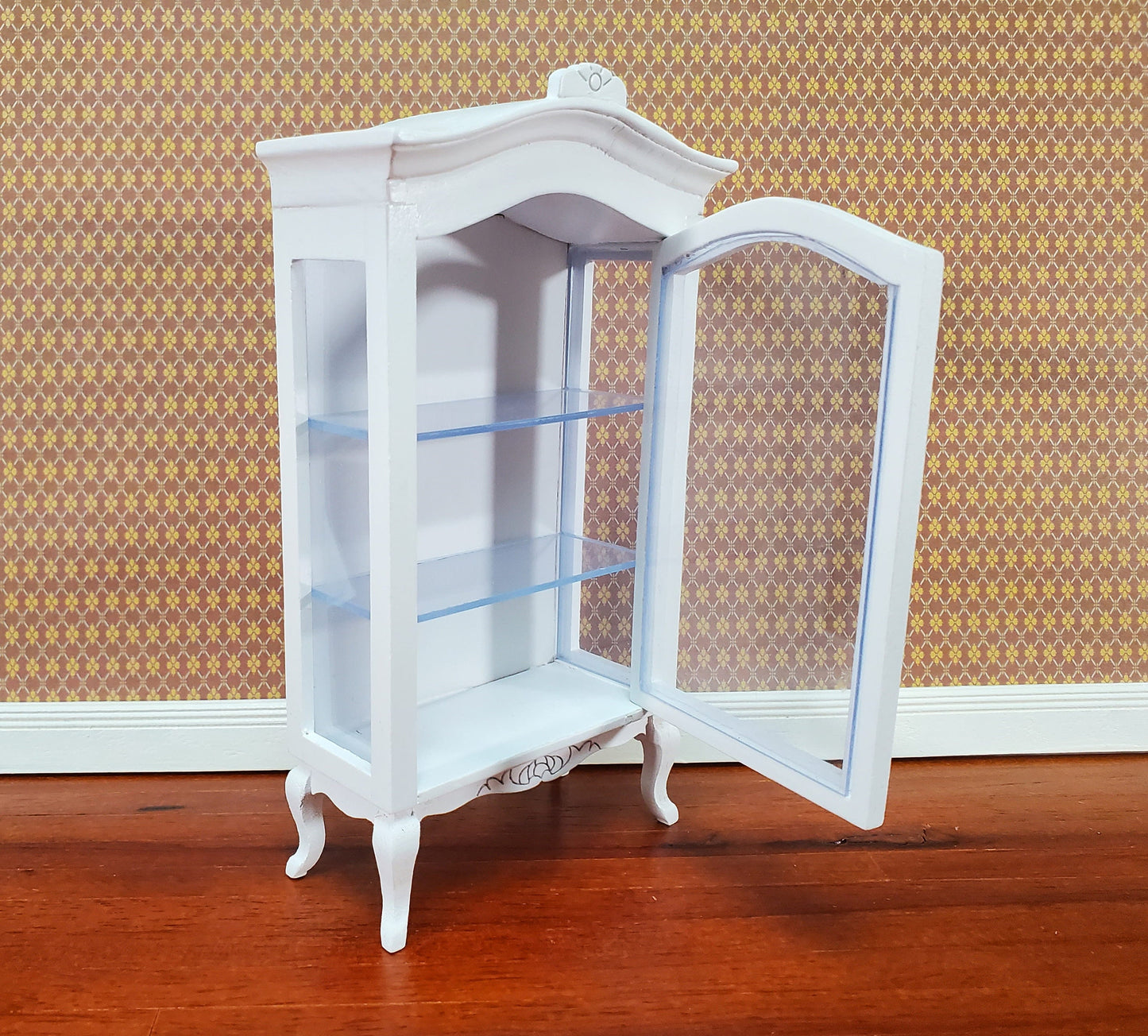Dollhouse Large Curio Cabinet with Door White Finish 1:12 Scale Miniature Furniture
