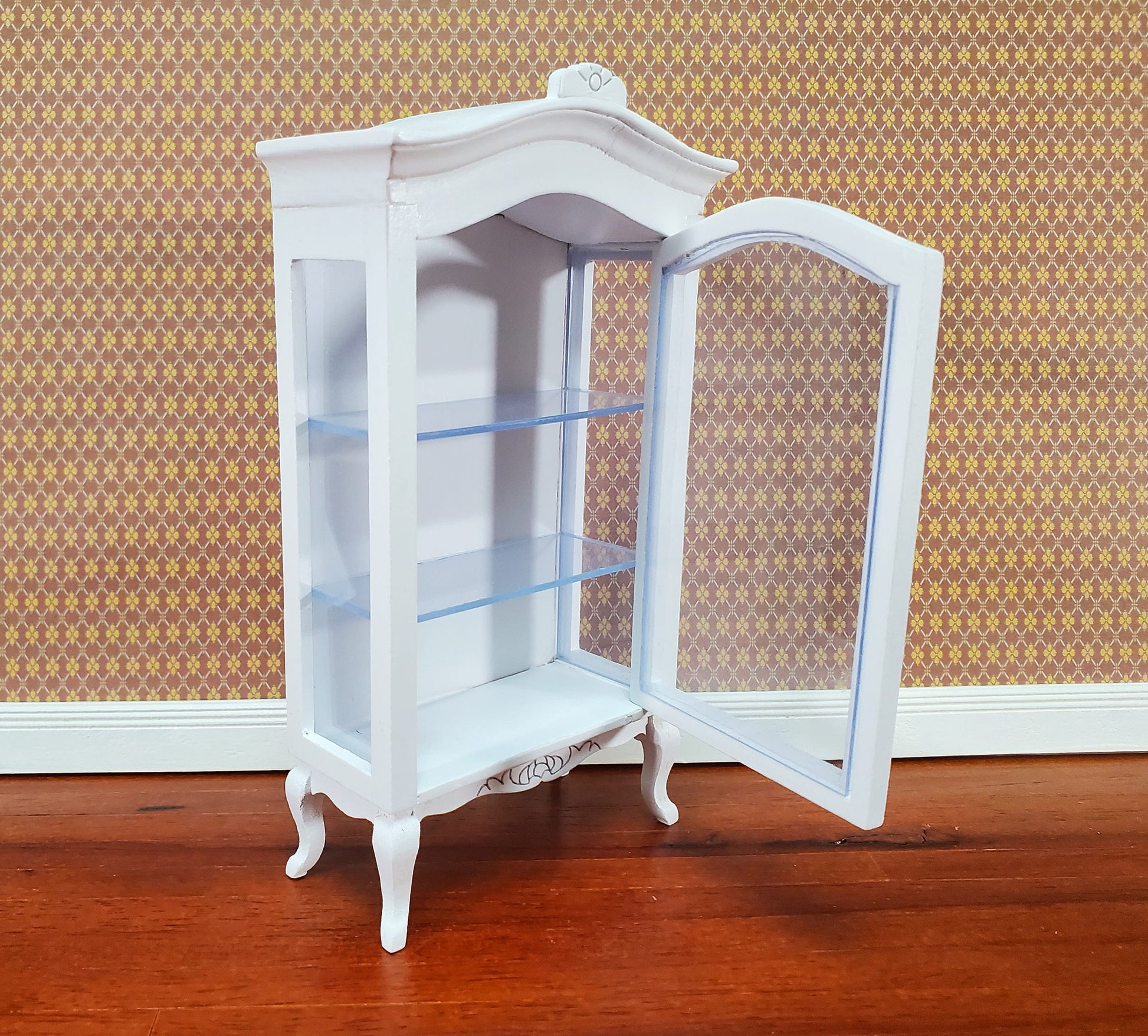 Dollhouse Large Curio Cabinet with Door White Finish 1:12 Scale Miniature Furniture