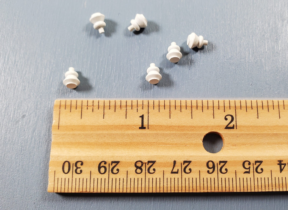 Dollhouse White Door Knobs or Drawer Pulls Set of 6 Painted Brass 1:12 Scale