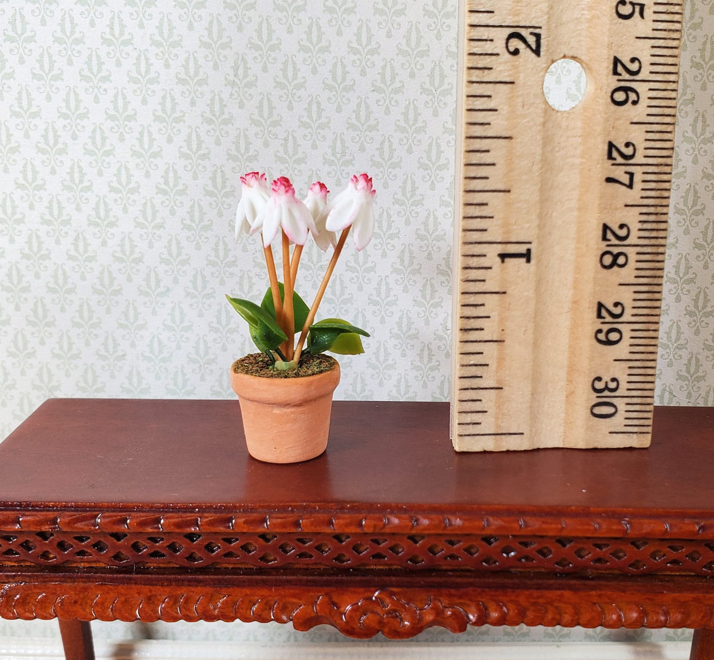 Dollhouse Flowering White Fuchsia Plant in Terra Cotta Pot 1:12 Scale Miniature