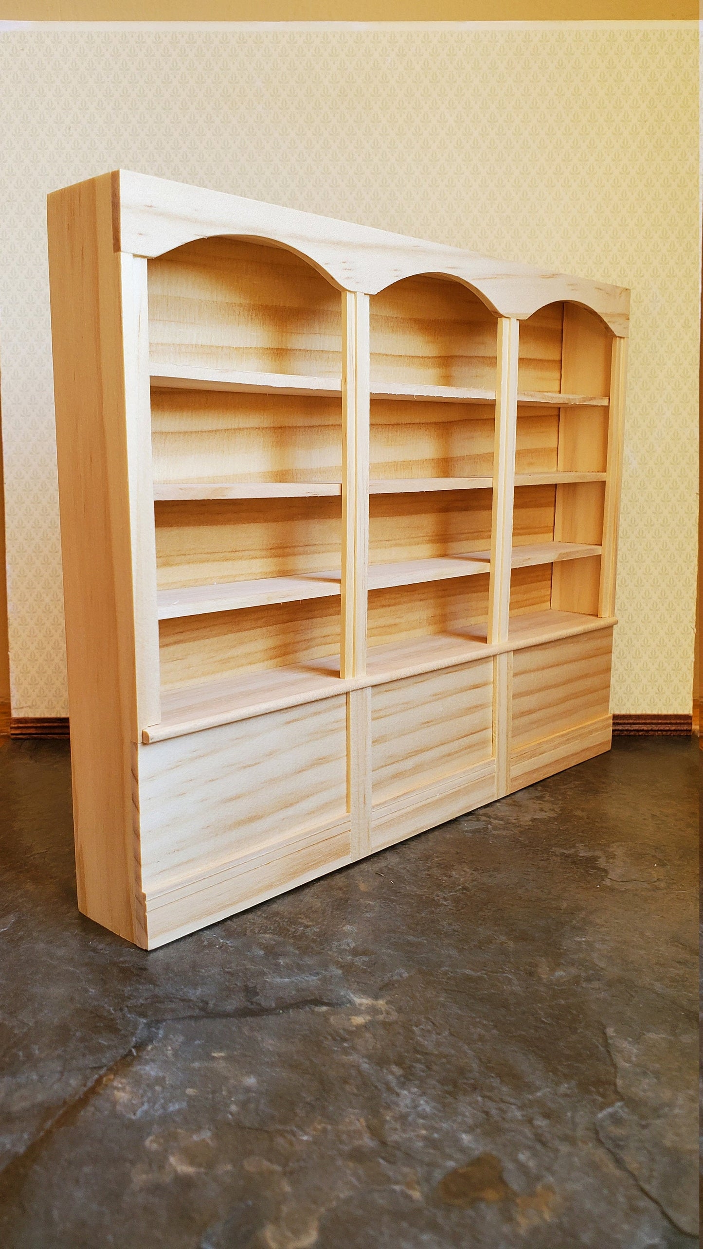 Dollhouse Library Bookcase or Shop Shelves 3 Bay 1:12 Scale Furniture Unpainted