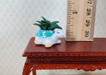 Dollhouse Green Houseplant in Green Turtle Ceramic Planter 1:12 Scale Miniature