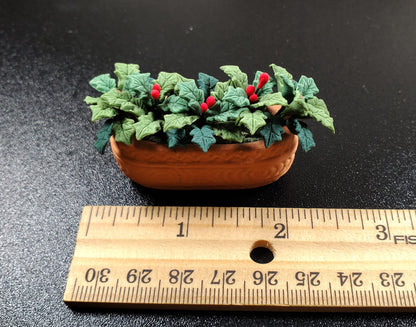 Dollhouse Holly Plant with Berries in a Terra Cotta Planter 1:12 Scale Miniature