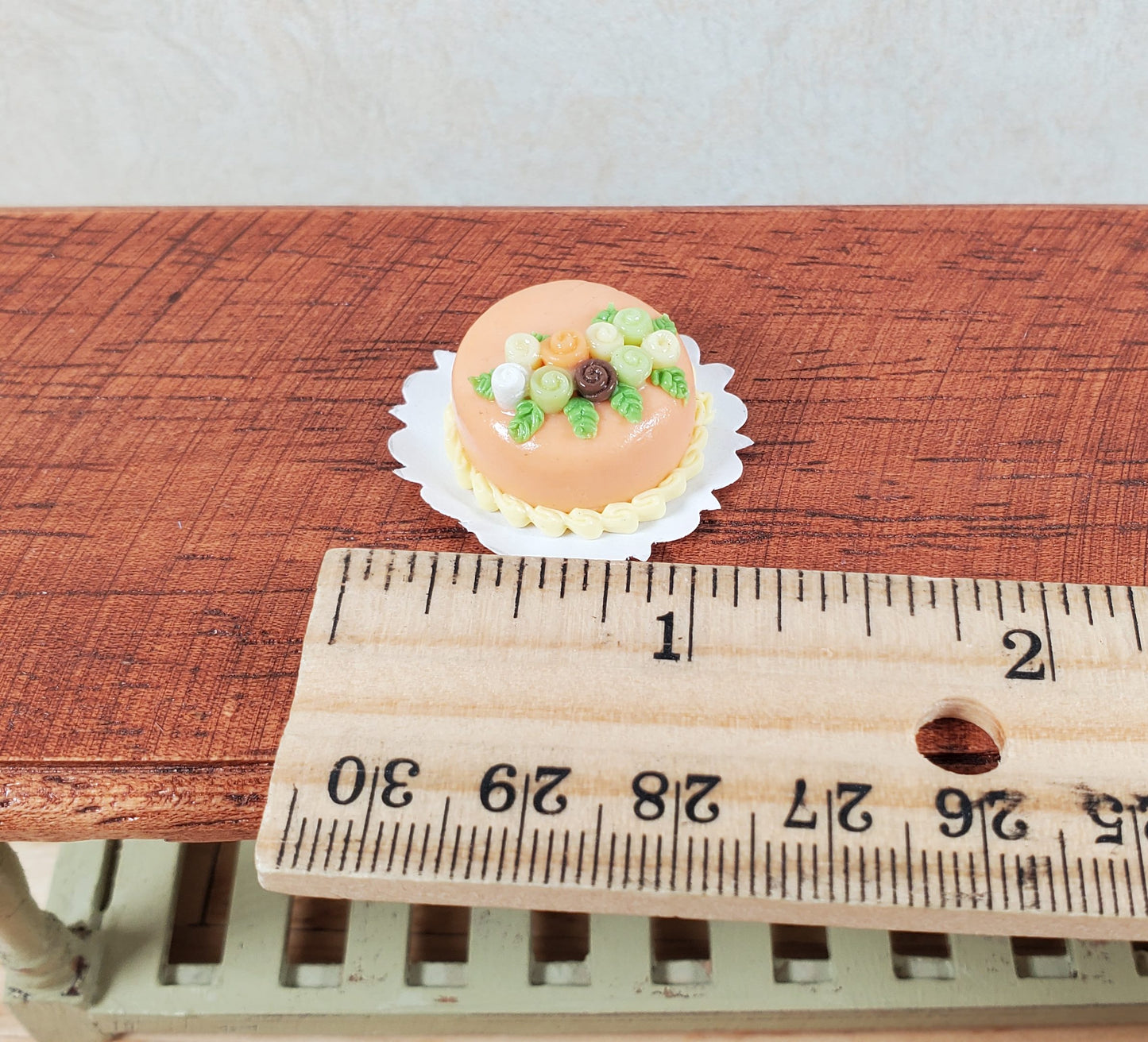Dollhouse Orange Iced Cake with Rose Decoration 1:12 Scale Miniature Dessert