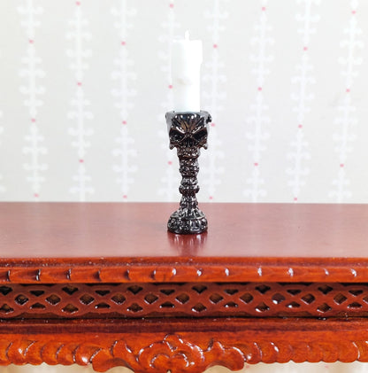 Dollhouse Skull Candlestick Silver Chrome Finish Metal 1:12 Scale 3/4" Tall