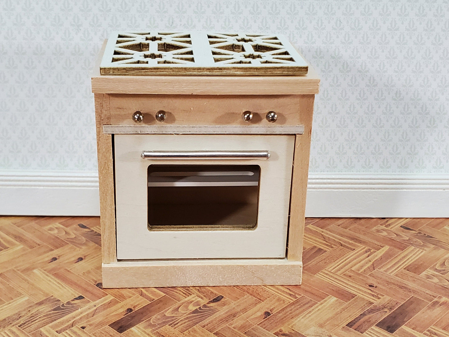 Dollhouse Kitchen Oven with Stove Top Modern Unpainted Wood 1:12 Scale Miniature