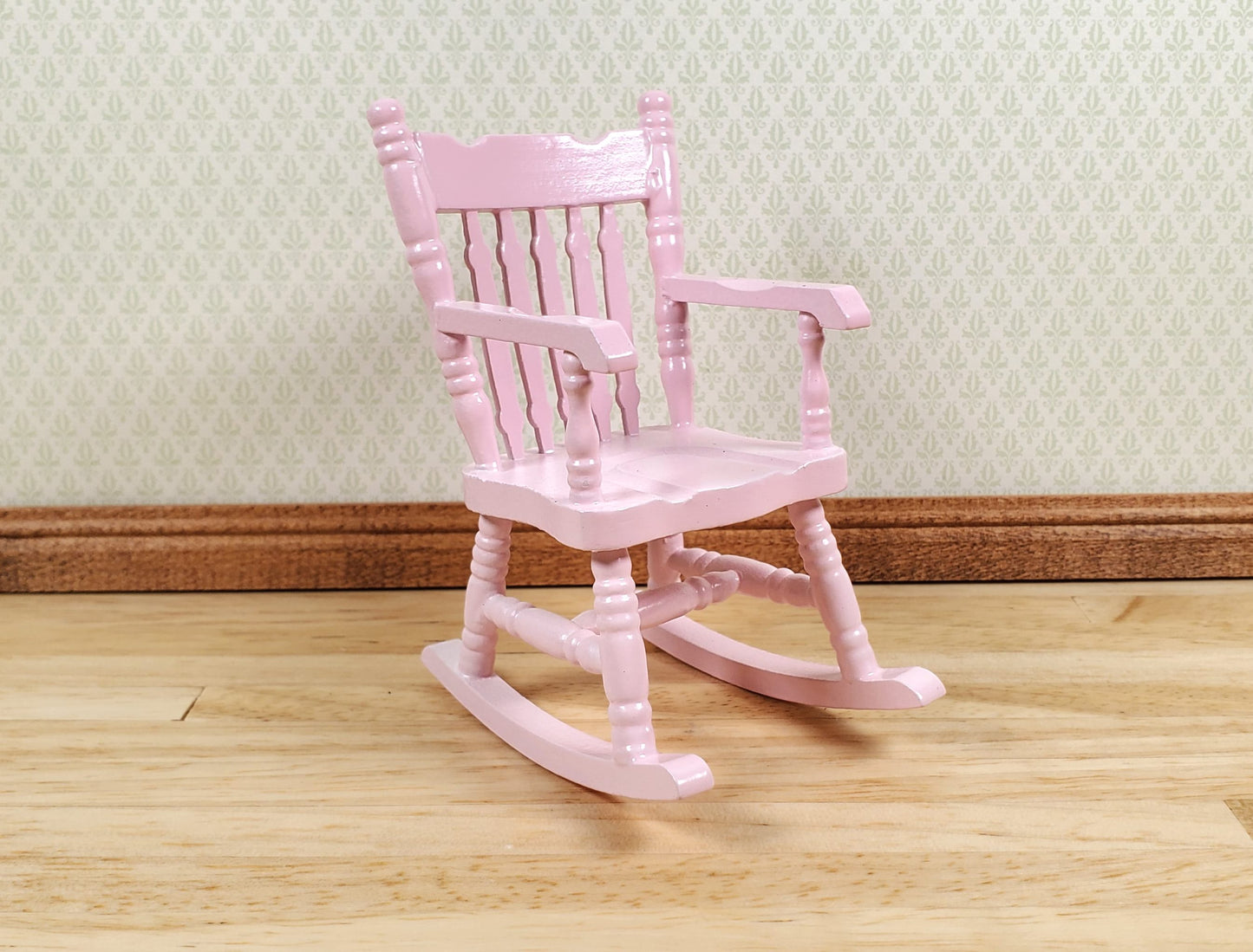 Dollhouse Rocking Chair Pink Wood 1:12 Scale Miniature Furniture Nursery