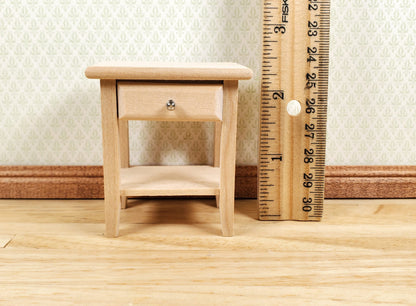 Dollhouse Side Table Night Stand with Drawer Wood 1:12 Scale Furniture Unpainted