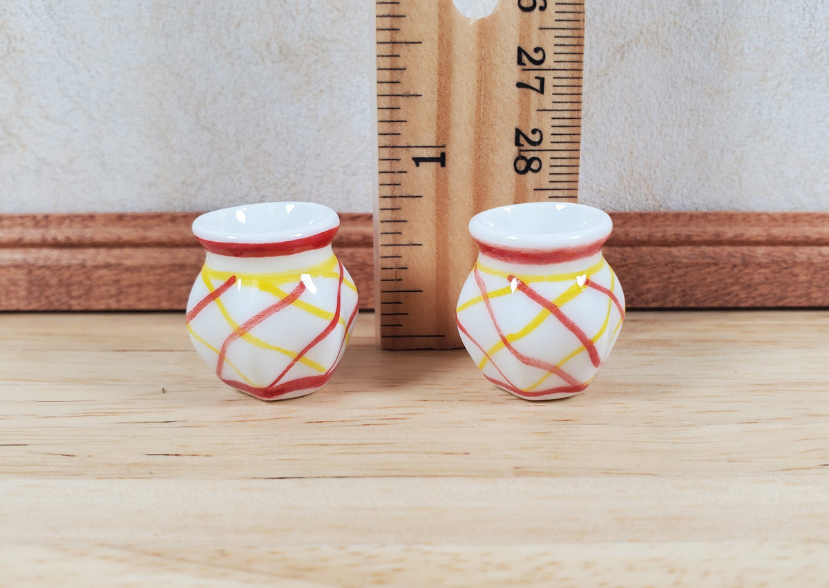 Dollhouse Modern Ceramic Vase Yellow & Rust Striped 1:12 Scale Miniature