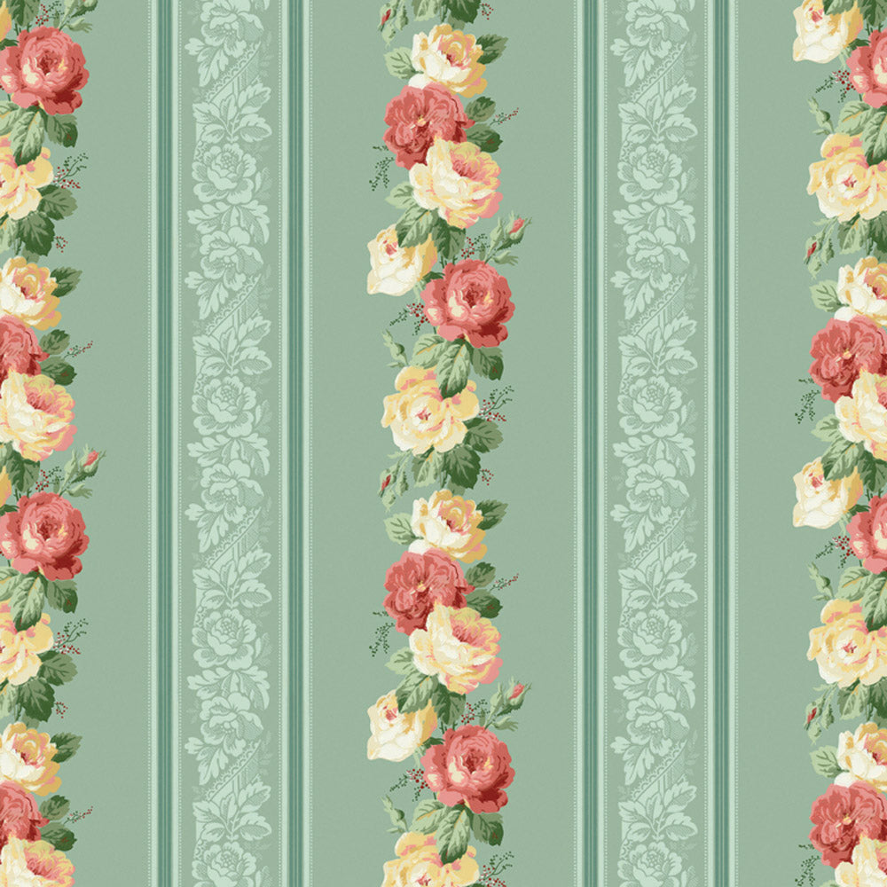 Dollhouse Wallpaper Striped Roses Sage Green Bradbury & Bradbury 1:12 Scale