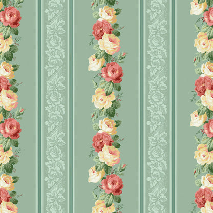 Dollhouse Wallpaper Striped Roses Sage Green Bradbury & Bradbury 1:12 Scale