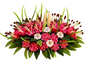 Dollhouse Pink Lily & Pink Carnations Floral Centerpiece 1:12 Scale Miniature