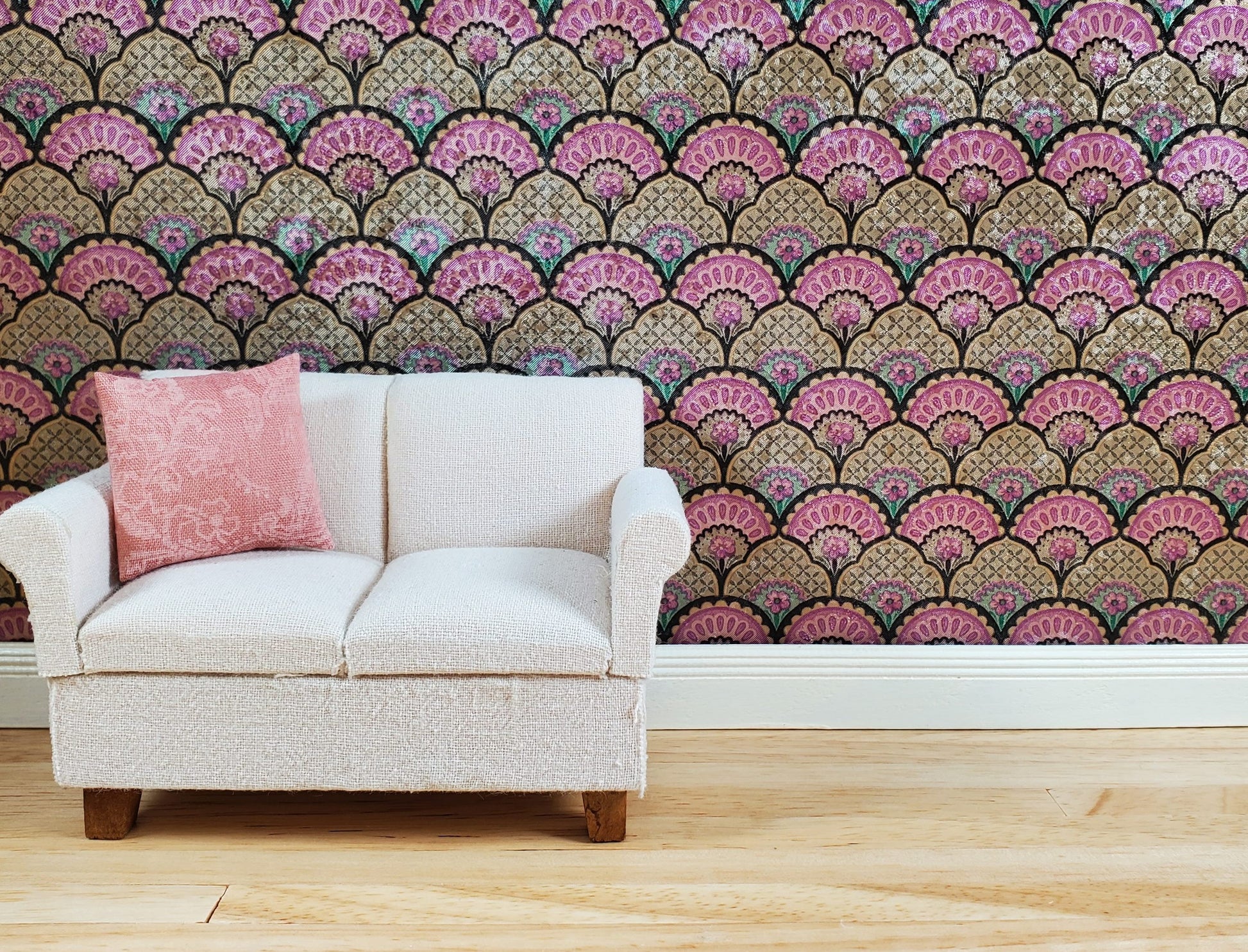 Dollhouse Wallpaper Art Deco Mauve Fan Medallion 3 Sheets 1:12 Scale Miniature