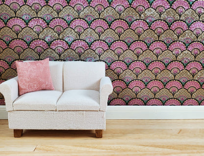 Dollhouse Wallpaper Art Deco Mauve Fan Medallion 3 Sheets 1:12 Scale Miniature