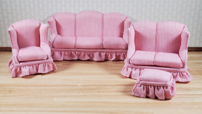 Dollhouse Living Room Set 4 pc All Pink 1:12 Scale Miniature Furniture