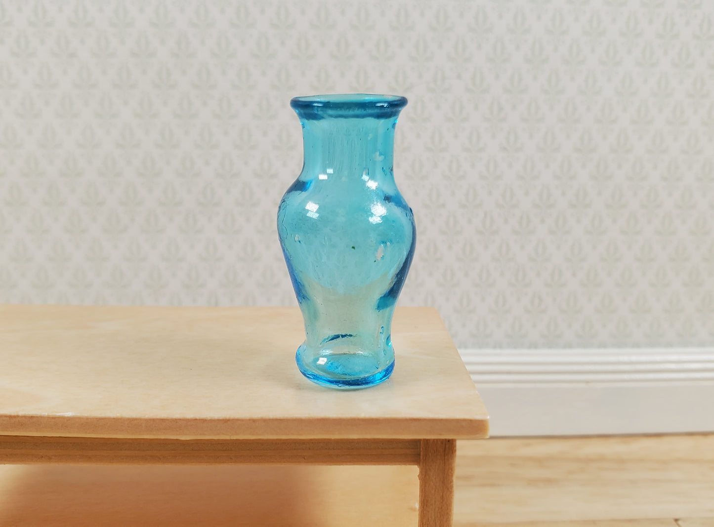 Dollhouse Glass Pedestal Vase Large Aqua Color 1:12 Scale some color flaws