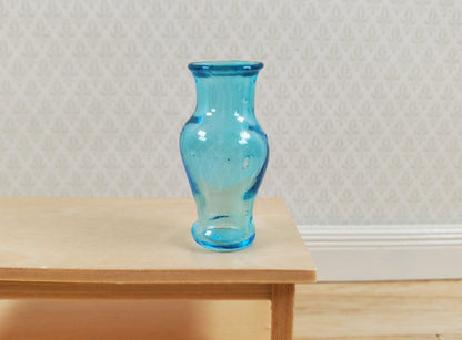 Dollhouse Glass Pedestal Vase Large Aqua Color 1:12 Scale some color flaws