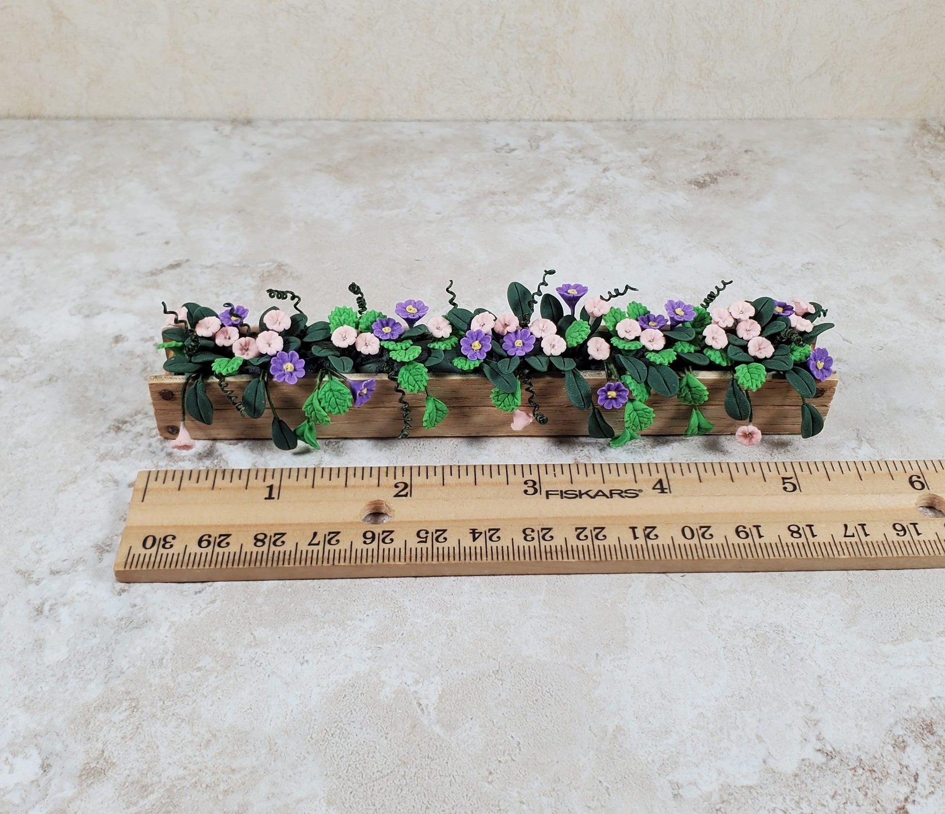 Dollhouse Pink & Purple Trumpets in 5.5" Window Box Planter 1:12 Scale Miniature