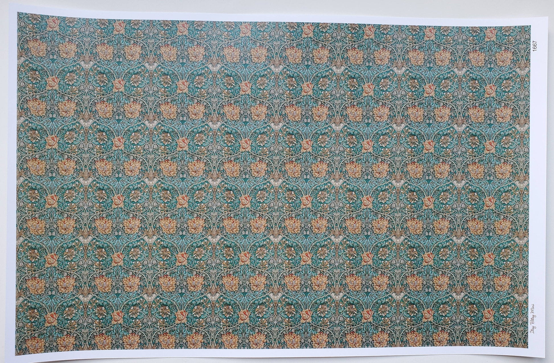 Dollhouse Wallpaper William Morris Art Nouveau Blue Teal Floral 1:12 Scale Itsy Bitsy