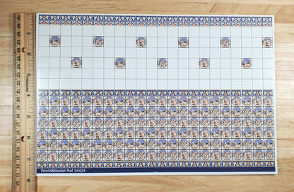 Dollhouse Miniature Wall Tiles Blue & White Embossed 1:12 Scale for Kitchens World Model