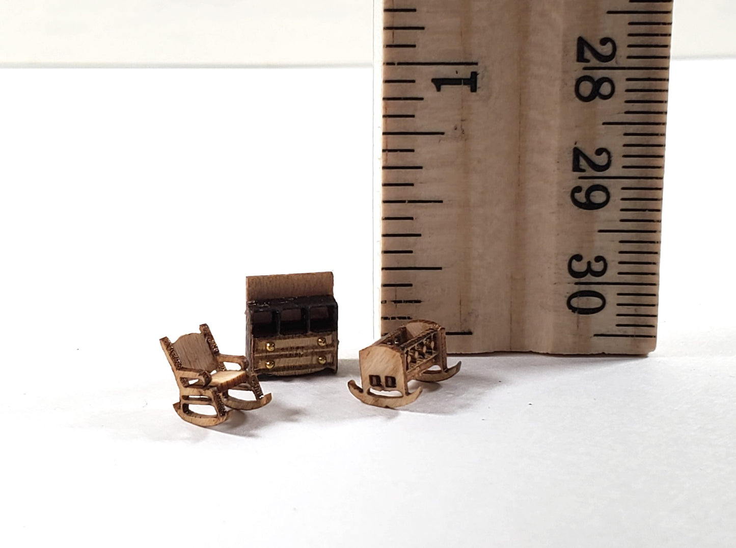 Dollhouse 1:144 Scale Furniture KIT DIY Nursery Room Kit Cradle Rocking Chair +