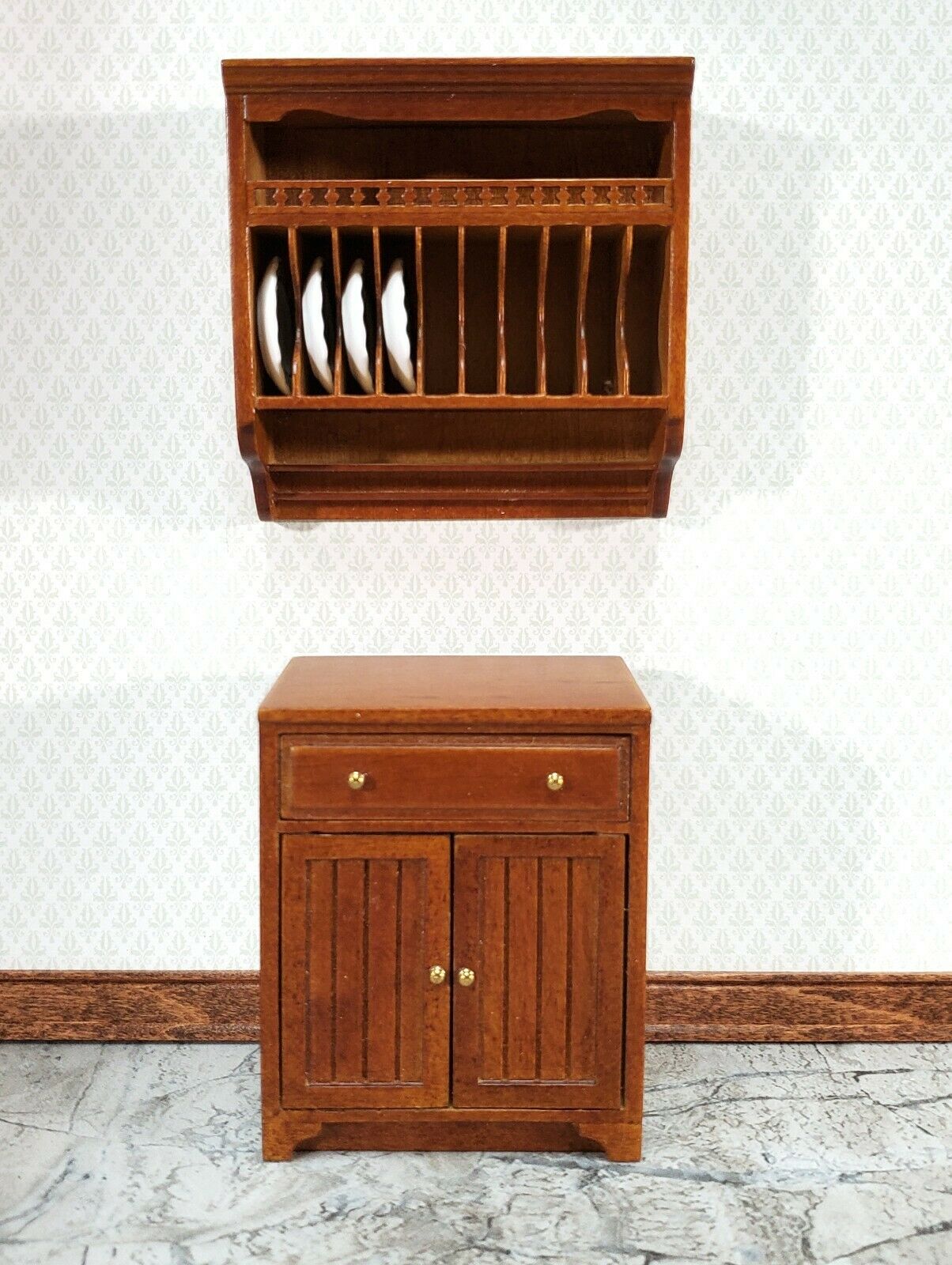JBM Dollhouse Plate Rack Shelf Kitchen Walnut 1:12 Scale Miniature Shelves