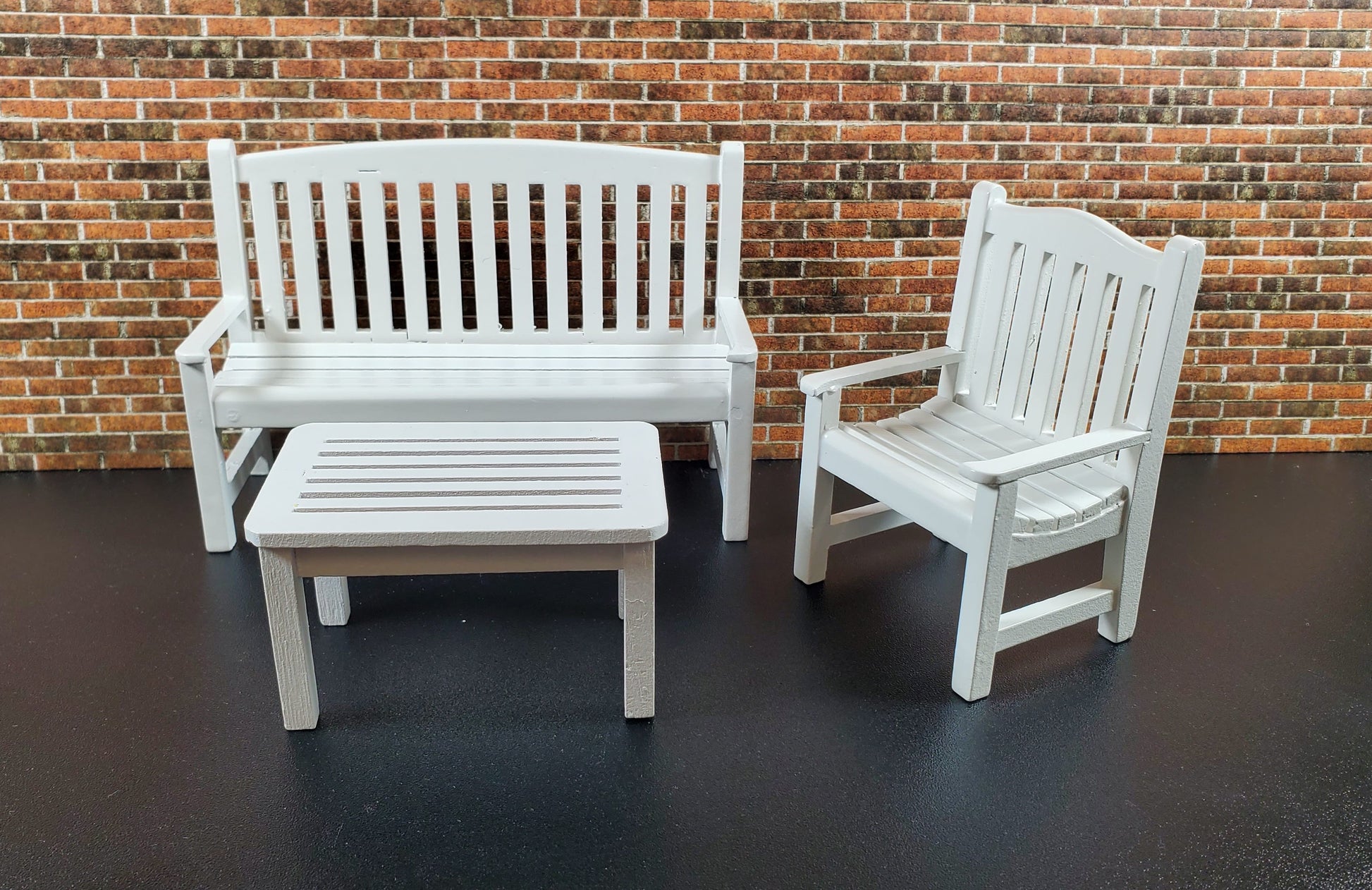 Dollhouse Garden Bench Large White Wood 1:12 Scale Miniature Furniture
