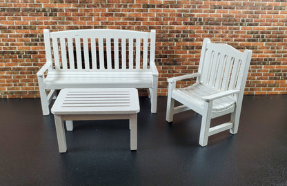Dollhouse Garden Bench Large White Wood 1:12 Scale Miniature Furniture