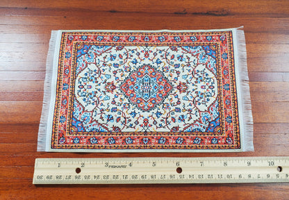 Dollhouse Large Rug Woven Fabric Red Orange Vines 1:12 Scale Miniature 9 1/4 x6