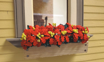 Dollhouse Red Poinsettias in Window Box Planter 1:12 Scale Miniature 3 3/8"
