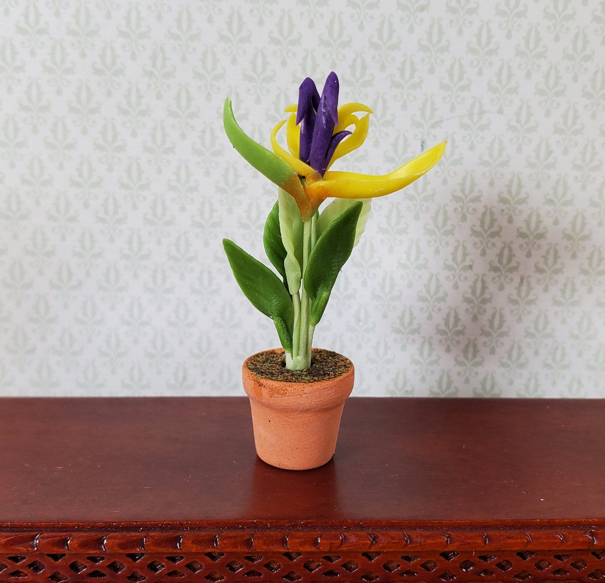 Dollhouse Flowering Tropical Plant in Terra Cotta Pot 1:12 Scale Miniature