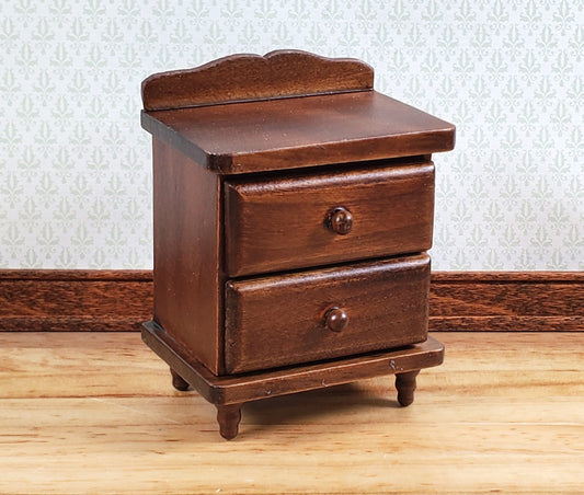 Dollhouse Nightstand Side Table 2 Drawers Walnut Finish 1:12 Scale Miniature Furniture