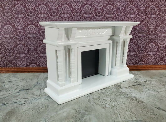 Dollhouse Fireplace with Columns White Finish 1:12 Scale Miniature Furniture