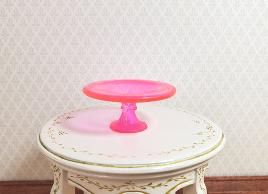 Dollhouse Pink Glass Cake Stand on Pedestal 1:12 Scale Miniature Kitchen
